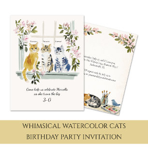 Whimsical Watercolor Cats Birthday Party Invitation