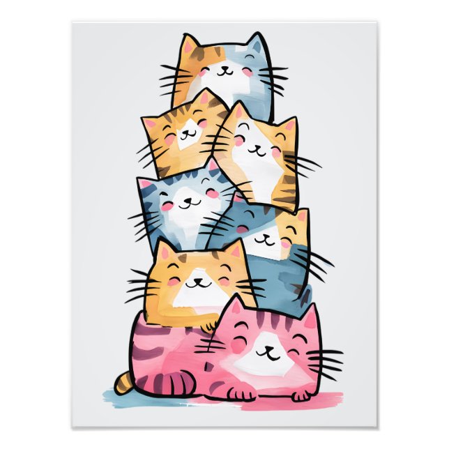 Whimsical Watercolor Cats Modern  Photo Print (Front)