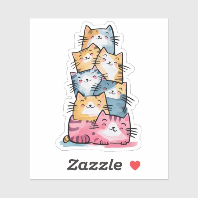 Whimsical Watercolor Cats Modern  Sticker (Sheet)