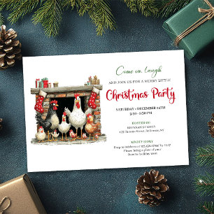 Whimsical Watercolor Chickens Christmas Party Invitation