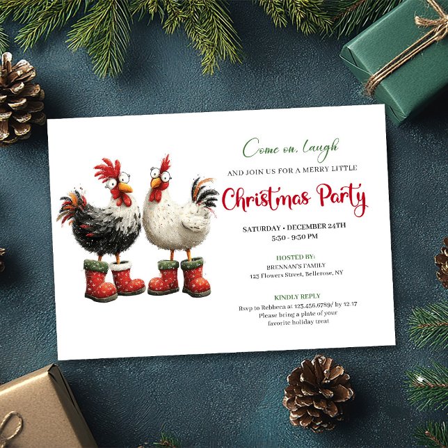 Whimsical Watercolor Chickens Modern Party Invite (Whimsical Watercolor Chickens Modern Party Invitation)