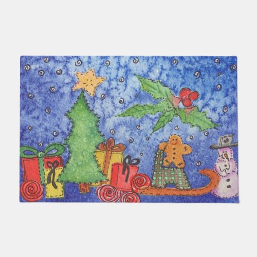 Whimsical Watercolor Christmas Cheer Doormat