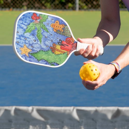 Whimsical Watercolor Christmas Cheer Pickleball Paddle