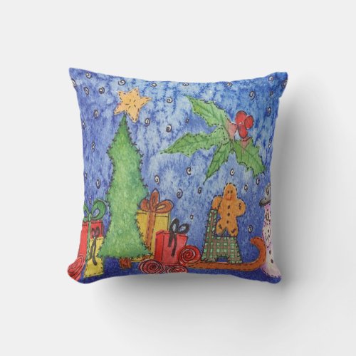 Whimsical Watercolor Christmas Cheer  Throw Pillow