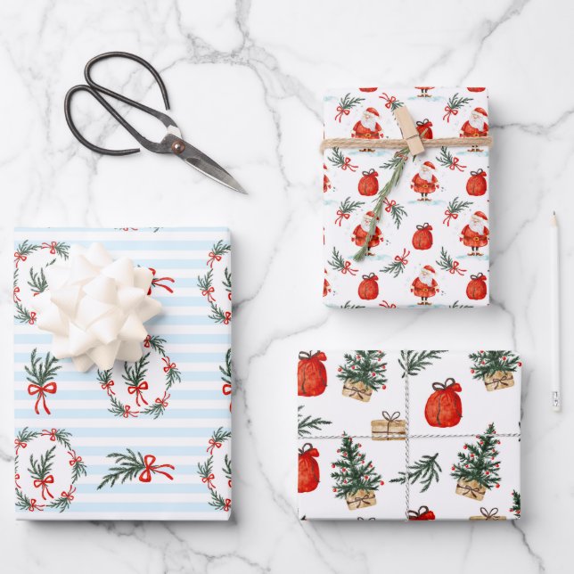 Whimsical Watercolor Christmas | Holiday Wrapping Paper Sheets (Front)