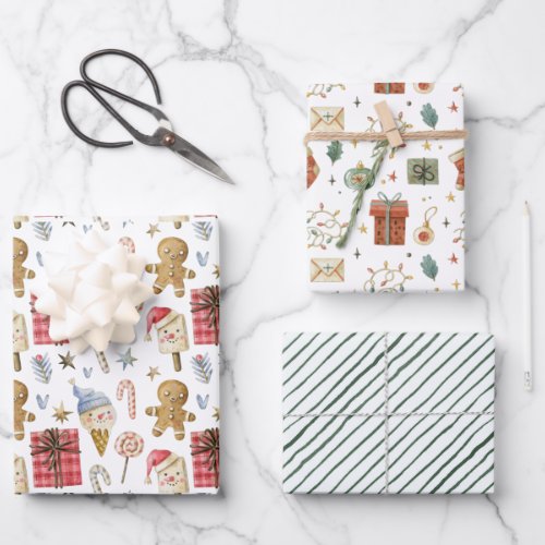 Whimsical Watercolor Christmas Illustrations Wrapping Paper Sheets