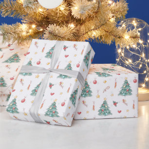 Whimsical Watercolor Christmas Tree Wrapping Paper