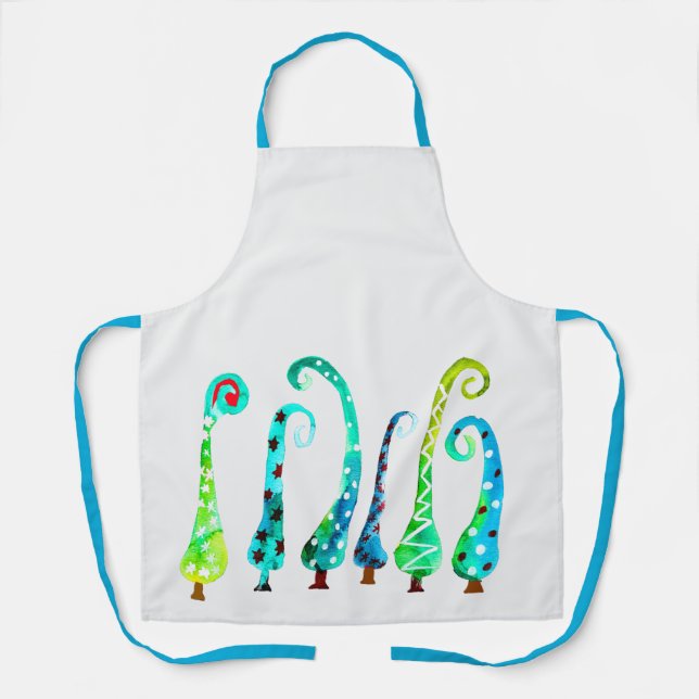 Whimsical watercolor christmas trees apron (Front)