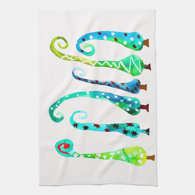 Whimsical watercolor christmas trees kitchen towel (Vertical)