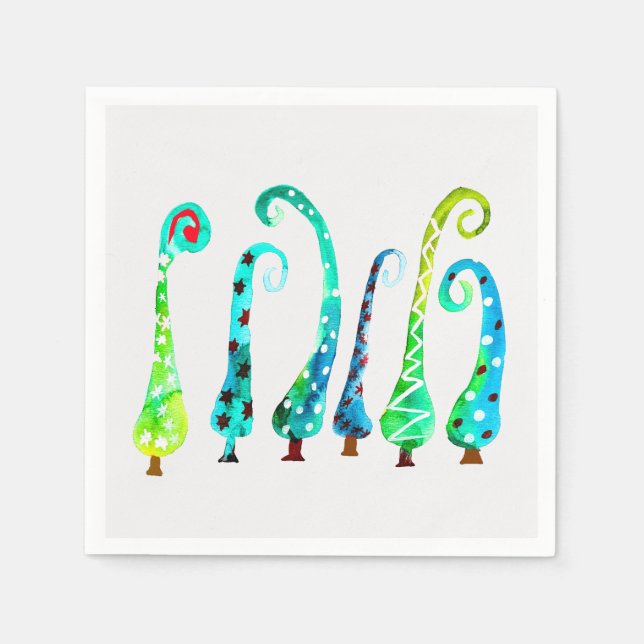 Whimsical watercolor christmas trees napkins (Front)