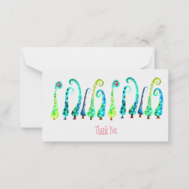 Whimsical watercolor christmas trees note card (Front)