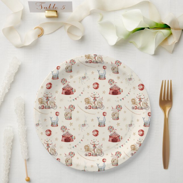 Whimsical Watercolor Circus Carnival Baby Shower Paper Plates (Wedding)