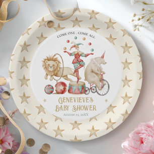 Whimsical Watercolor Circus Carnival Baby Shower Paper Plates