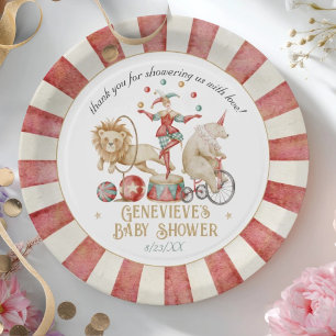 Whimsical Watercolor Circus Carnival Baby Shower Paper Plates