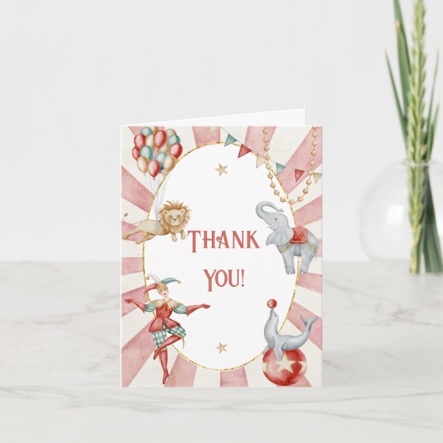 Whimsical Watercolor Circus Carnival Baby Shower Thank You Card (Front)