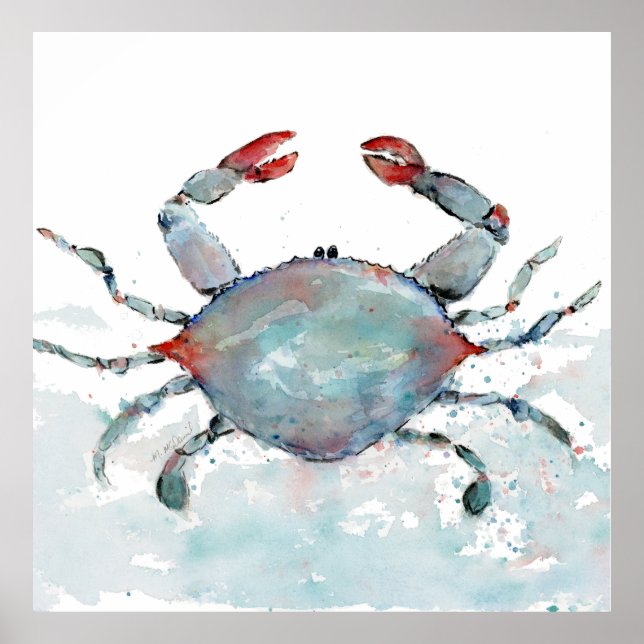 Whimsical Watercolor Crab Poster (Front)