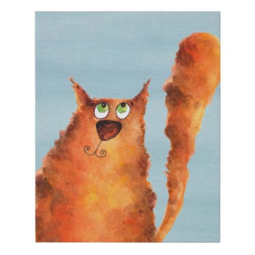 Whimsical Watercolor Curious Cat Faux Canvas Print