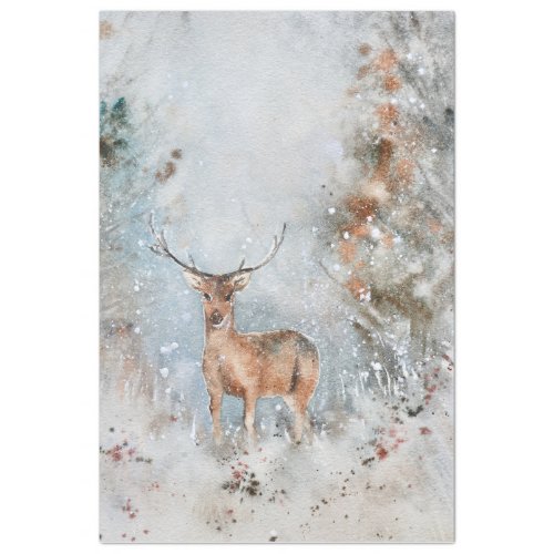 Whimsical Watercolor Deer in Snow Christmas Tissue Paper