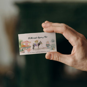 Whimsical Watercolor Donkey & Market | Cute QR  Business Card