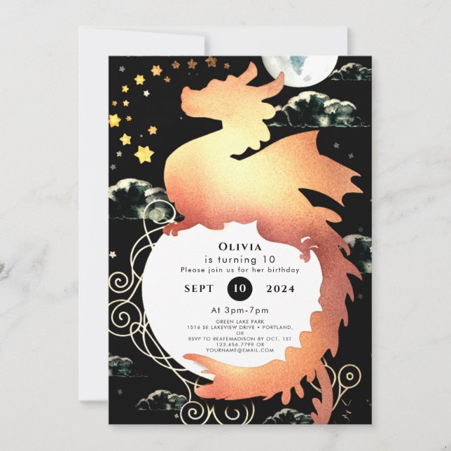 Whimsical Watercolor Dragon Birthday Invitation (Front)