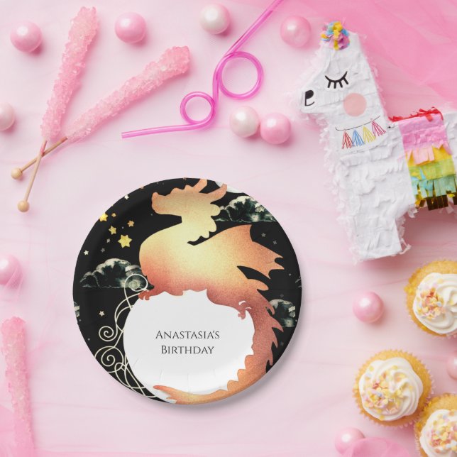 Whimsical Watercolor Dragon Birthday Paper Plates (Party)