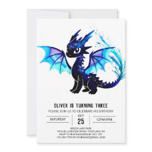 Whimsical Watercolor Dragon Digital Birthday Invitation