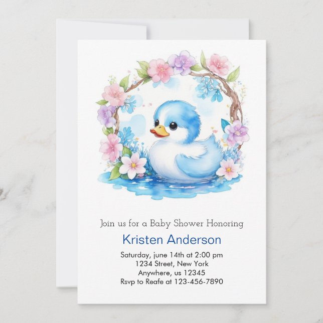 Whimsical Watercolor Duckling Boy Baby Shower Invitation (Front)