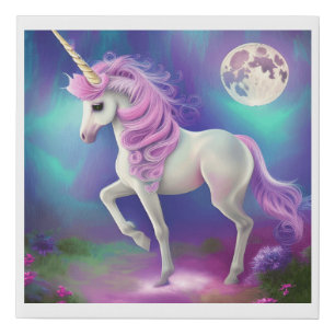 Whimsical watercolor elegant boho purple unicorn   faux canvas print