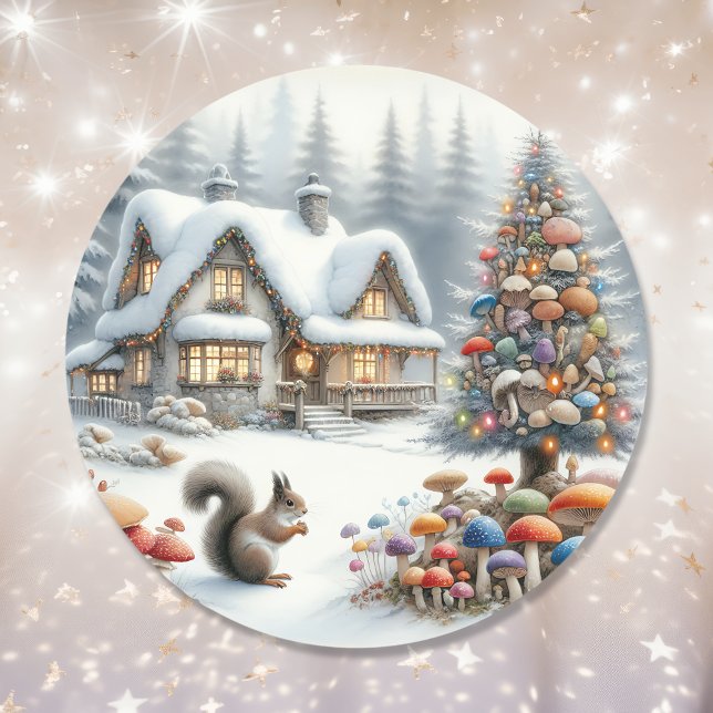 Whimsical Watercolor Enchanted Fairytale Christmas Classic Round Sticker (Creator Uploaded)