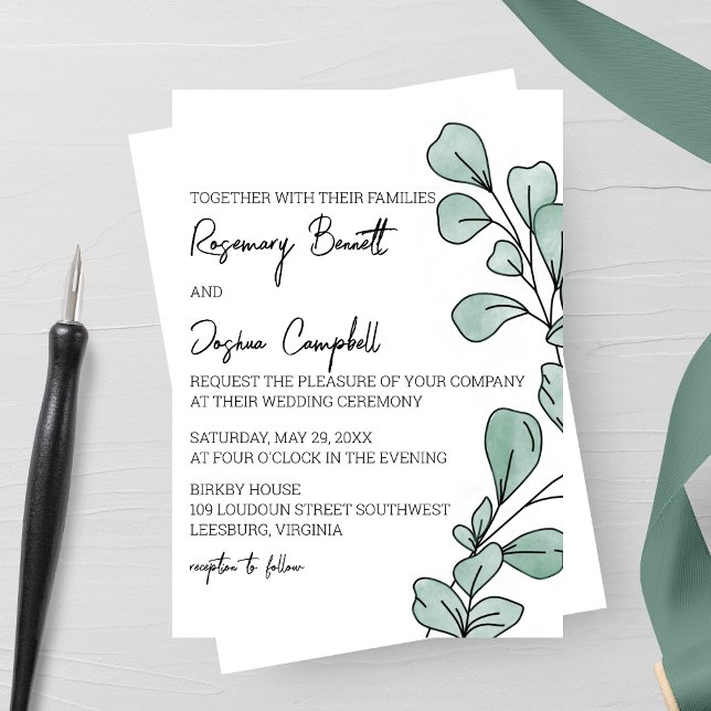 Whimsical Watercolor Eucalyptus Wedding Invitation (Creator Uploaded)