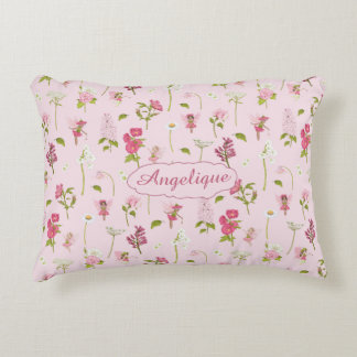 Whimsical Watercolor Fairies & Flowers pink Accent Pillow