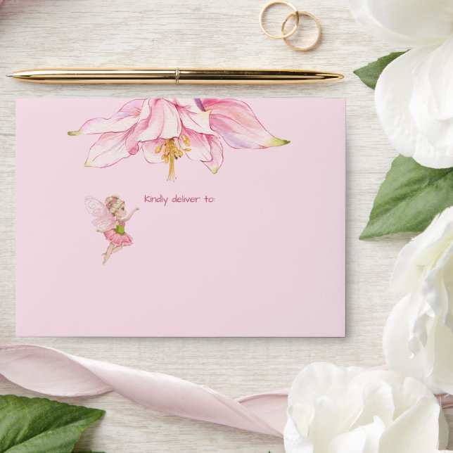 Whimsical Watercolor Fairies & Flowers Soft Pink Envelope (Wedding)