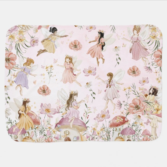 Whimsical Watercolor Fairies Wildflower Meadow  Baby Blanket (Horizontal)