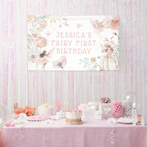 Whimsical Watercolor Fairy 1st Birthday Banner