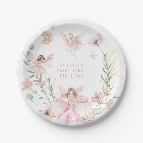 Whimsical Watercolor Fairy 1st Birthday Paper Plates