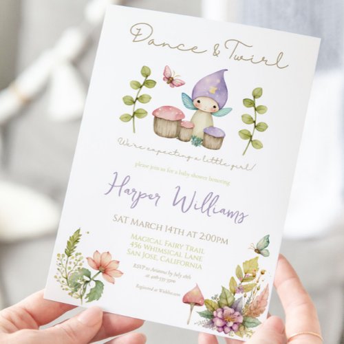 Whimsical Watercolor Fairy Mushrooms Soft Floral Invitation