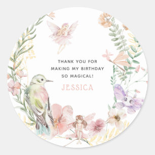 Whimsical Watercolor Fairy Thank You Birthday Classic Round Sticker