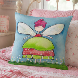 Whimsical Watercolor Fairy Throw Pillow