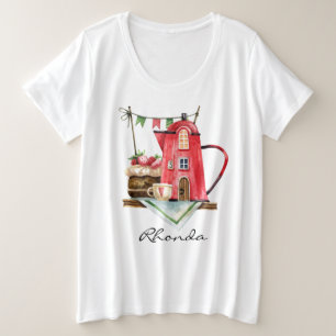 Whimsical Watercolor Fairytale Tea Kettle House Plus Size T-Shirt