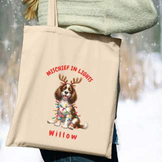 Whimsical Watercolor Festive Springer Spaniel Dog Tote Bag