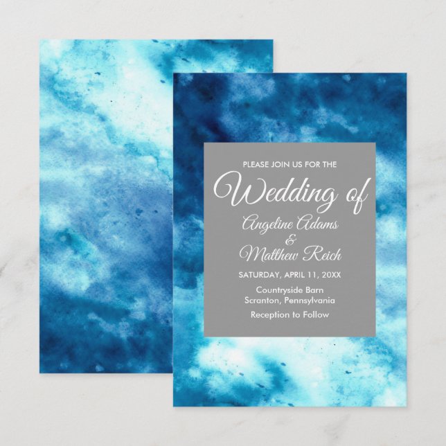 Whimsical Watercolor Floral Blue Modern Invitation (Front/Back)