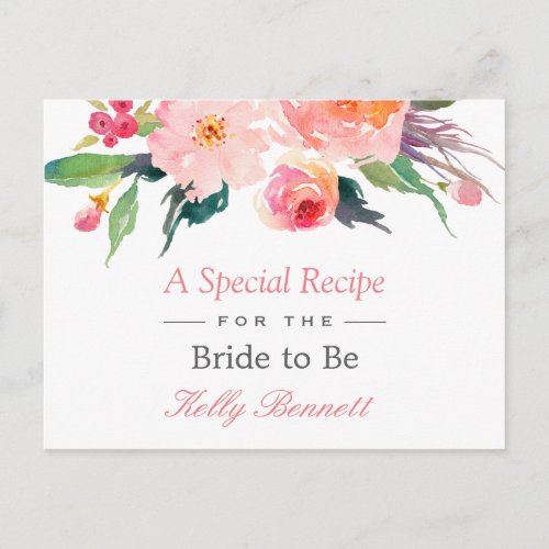 Whimsical Watercolor Floral Bridal Shower Recipe Postcard