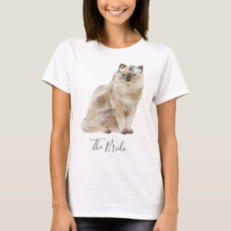 Whimsical Watercolor Floral Bride Cat T-Shirt