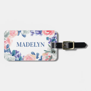 Whimsical Watercolor Floral Customizable Name Luggage Tag