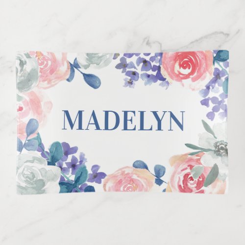 Whimsical Watercolor Floral Customizable Name Trinket Tray