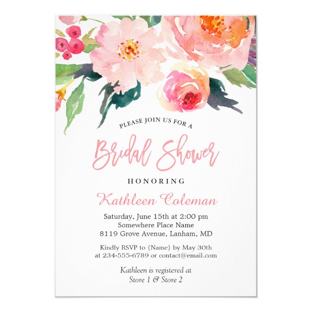 Whimsical Watercolor Floral Modern Bridal Shower Invitation