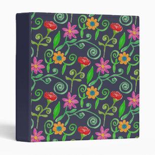 Whimsical Watercolor Floral Navy Blue 3 Ring Binder