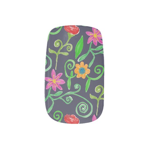 Whimsical Watercolor Floral Navy Blue Minx Nail Art