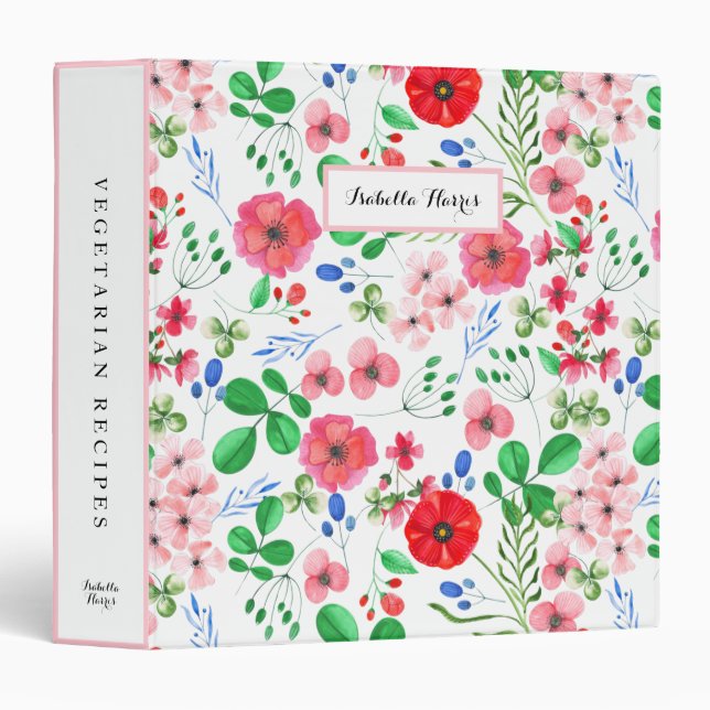 Whimsical Watercolor Floral Recipe 3 Ring Binder (Front/Spine)