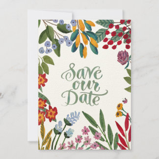 Whimsical Watercolor Floral Save The Date Card